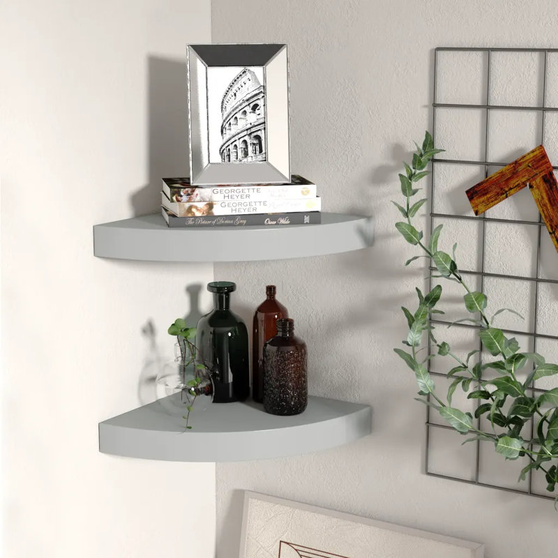 Arst 2 Piece Corner Shelf, 3.8cm H x 35cm W x 35cm D, Grey