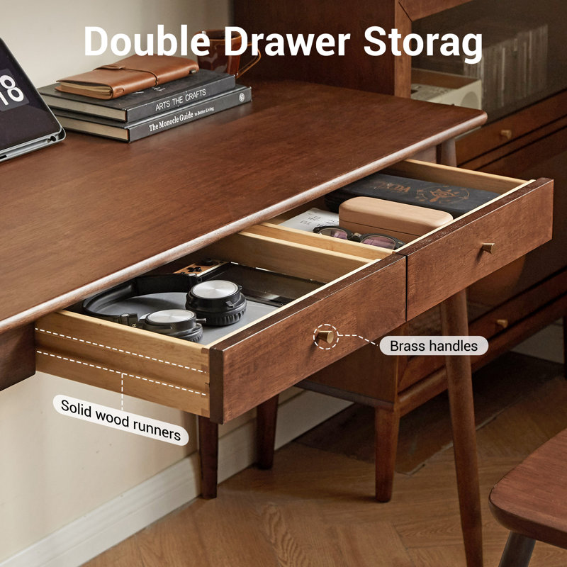 MCM Solid Wood Desk with Drawer, Brown, 39.4"W x 20.5"D