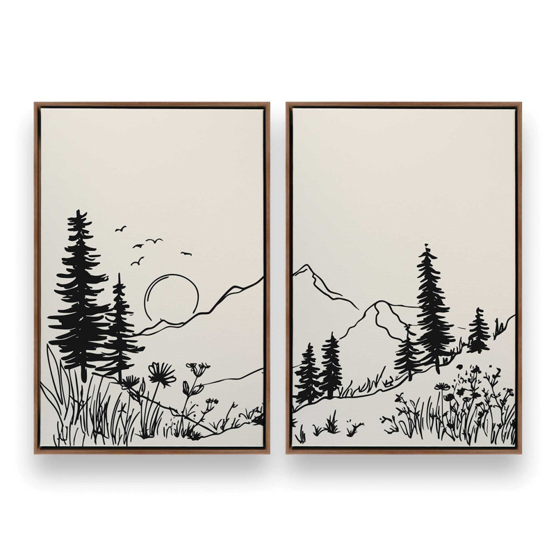 Ensemble de 2 impressions Whispering Peaks, Cadre flottant en noyer, 12 po x 8 po
