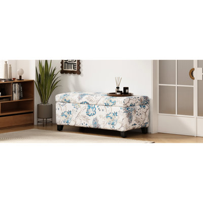 Fleur bleue luxueuse, charnières à fermeture en douceur, fonction de repose-pieds, siège et rangement de jeux de société dans un espace de rangement élégant, idéal pour ranger le salon