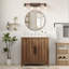 4 lumières de meuble-lavabo à intensité variable 4 lumières, bois massif résistant à l'humidité et métal noir, abat-jour en verre transparent, style industriel-480227732