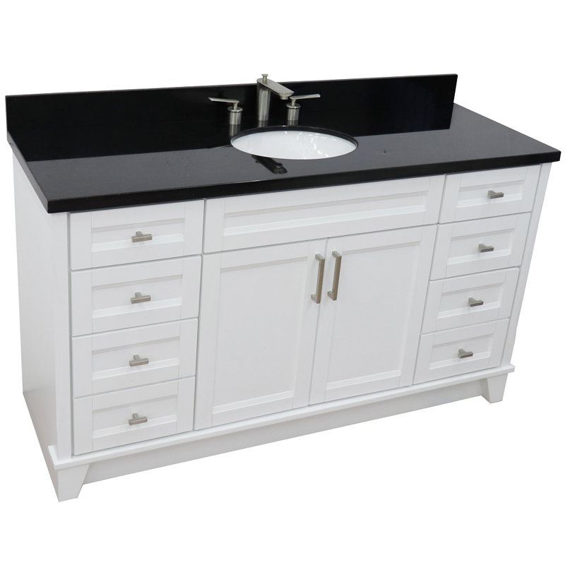 Abdirahiim 61'' Single Bathroom Vanity with Granite Top, Black Galaxy