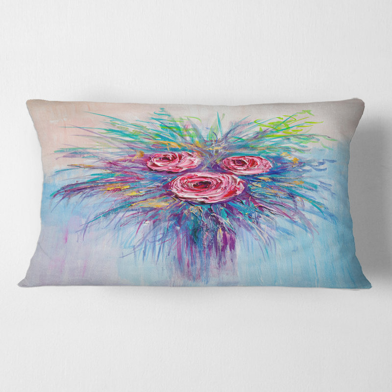 Bouquet de roses rouges sur fond bleu - coussin traditionnel imprimé