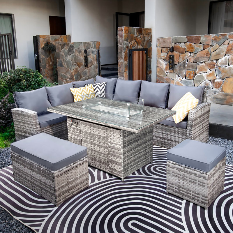 Rosen 2025 Wicker - Person Garden Lounge Set with Cushions, Grey