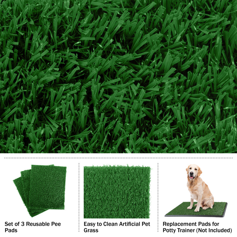 Set of 3 Green Artificial Turf Grass Pee Pads