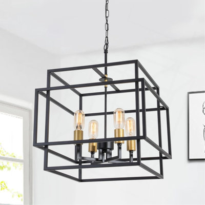 Lustre carré moderne, luminaire suspendu 4 lumières de style campagnard, pour îlot de cuisine, salle à manger, chambre à coucher, salon