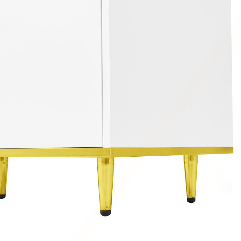 Meuble télé pour téléviseur de 80 po ou moins, Blanc / Doré
