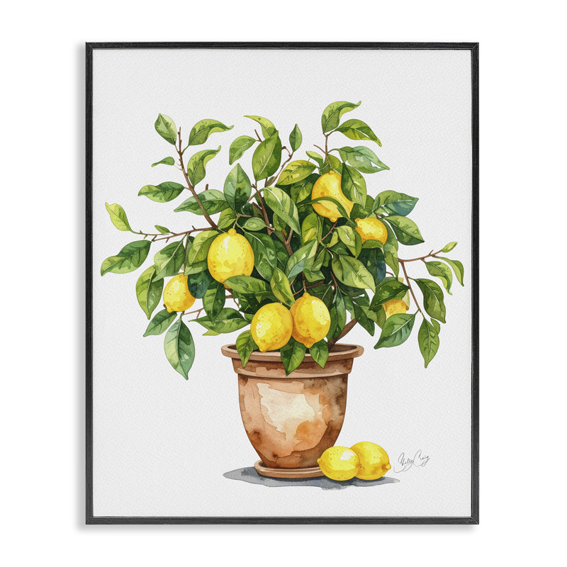 Giclée encadrée de citronnier en pot, design par Shelly Craig, Giclée noire de minuit encadrée, H 14 po x l 11 po