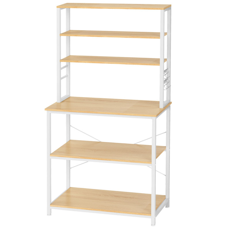 Steel Standard Baker's Rack with Microwave Compatibility, White/Brown, 65.7" H x 31.5" W x 15.7" D