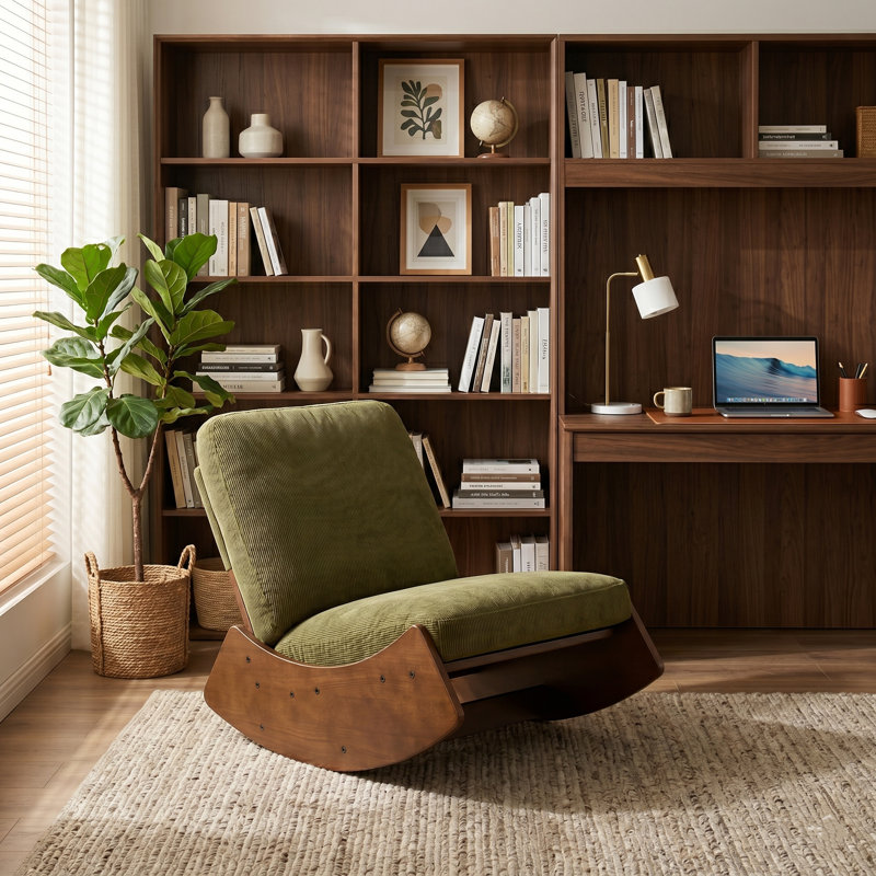 Rocking Chair Corduroy Fabric Upholstered Tall Back Glider Rocker Rocking Accent Chair Comfy Single Sofa Side Chair for Living Room Bedroom Hotel, Bedroom