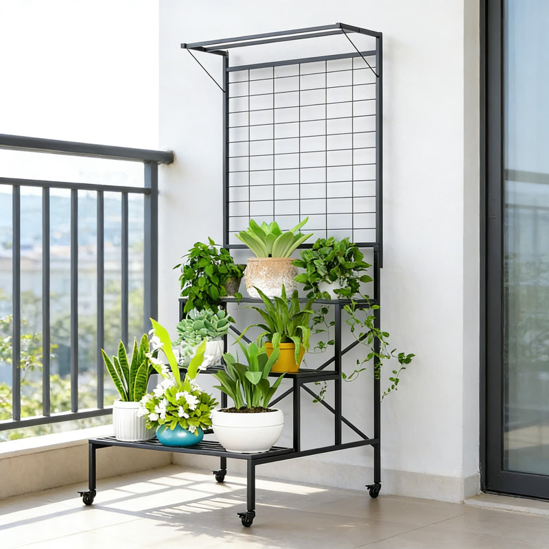Support pour plante robuste à 3 niveaux avec roulettes, support à plantes multicouches avec étagère à pots suspendus, capacité de 660 lb, support à plante roulante pour grands pots