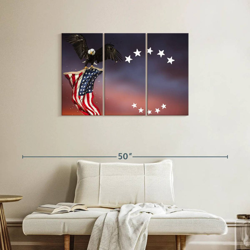 Brampt Bald Eagle With American Flag, 24" H x 38" W