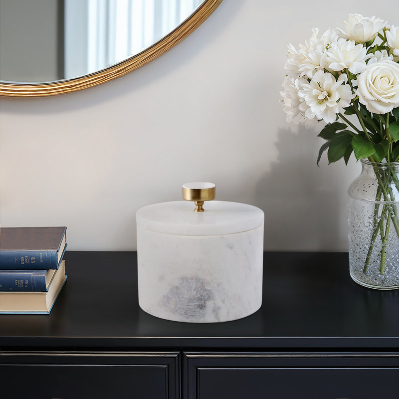 Sagebrook Home 8" Vero Large Alabaster And Marble Box, 5" H x 6" W x 6" D