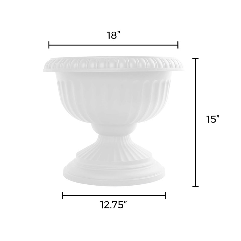 Grecian Urn Plastic Indoor/Outdoor Planter, 15" H x 18" W x 18" D, Casper White