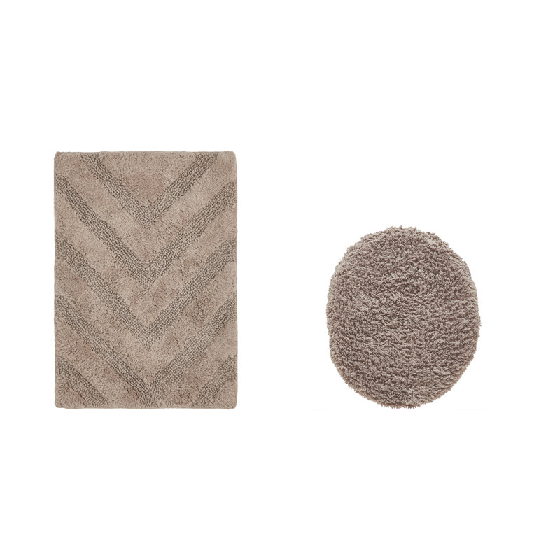 Annaclara Premium 100% Cotton 1990 GSM 2-Piece Tufted Chevron Bath Rug Set with Non-Slip Spray Latex Backing, OEKO-TEX® Certified, Super Absorbent and Machine Washable, Beige