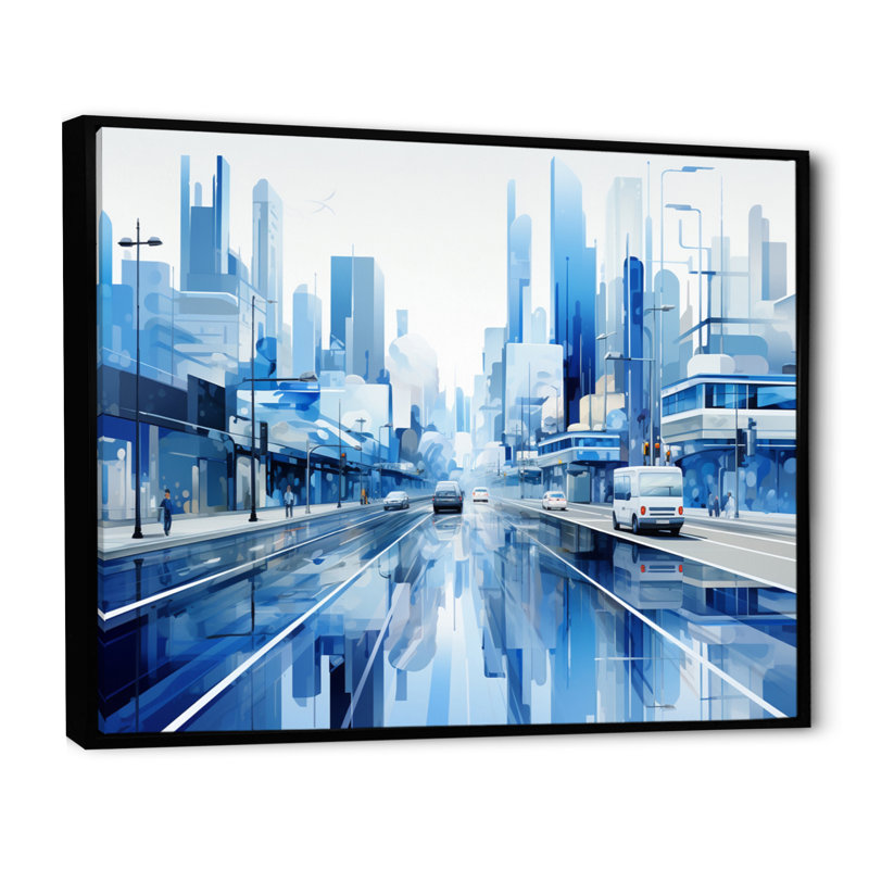 Abstract Future City Road - Cityscapes Canvas Art Print, H 34 po x l 44 po x P 1,5 po, Cadre flottant noir