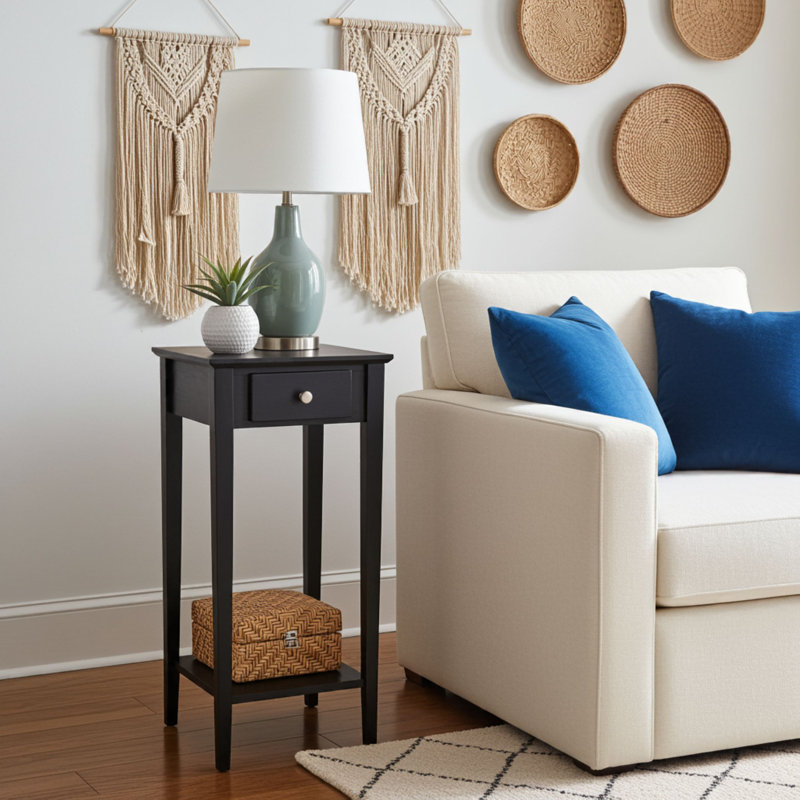 Amreece Solid Wood End Table with Storage, Charcoal Gray