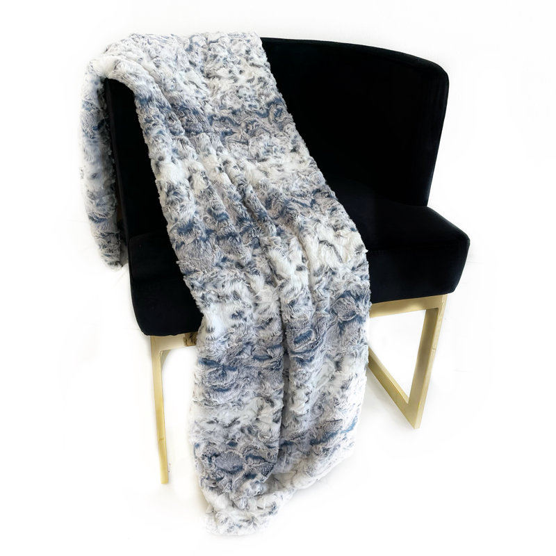 Couverture en fausse fourrure Plutus, L 36 po x L 60 po, Bleu marine