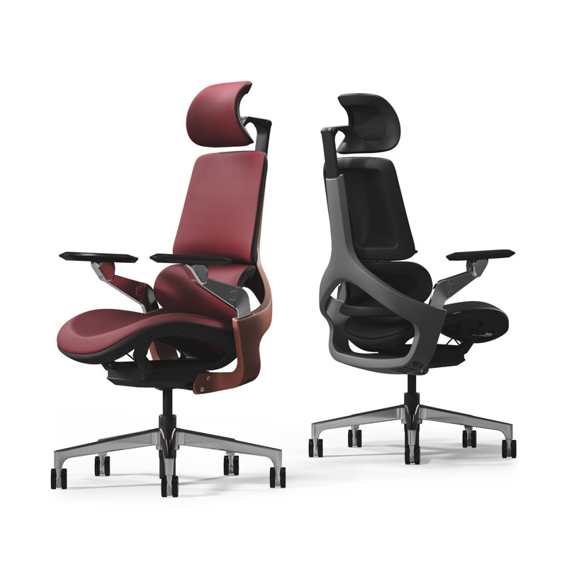 Fauteuil de bureau ergonomique à dossier haut en cuir véritable avec accoudoirs 5D et appui-tête 3D pour le jeu, la maison et le travail, frais et luxueux (ROUGE)