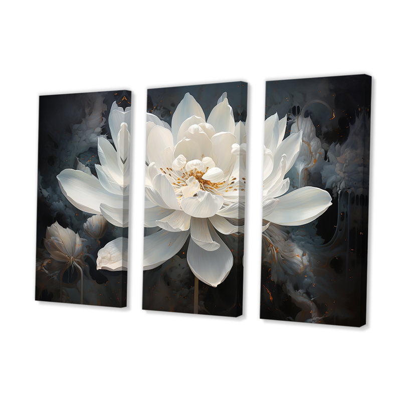 Serenity Blossum Lotus - ensemble d'art sur toile de lotus, H 40 po x l 60 po x P 1 po