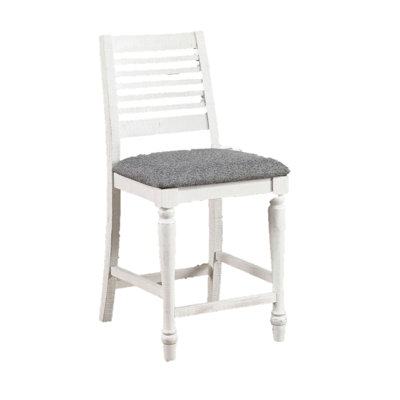 Antique White Gray Rustic Counter Height Dining Chairs, 2pcs, Solid Wood, Fabric Cushions, Turned Legs, Back Chairs For Lure And Gray, Character