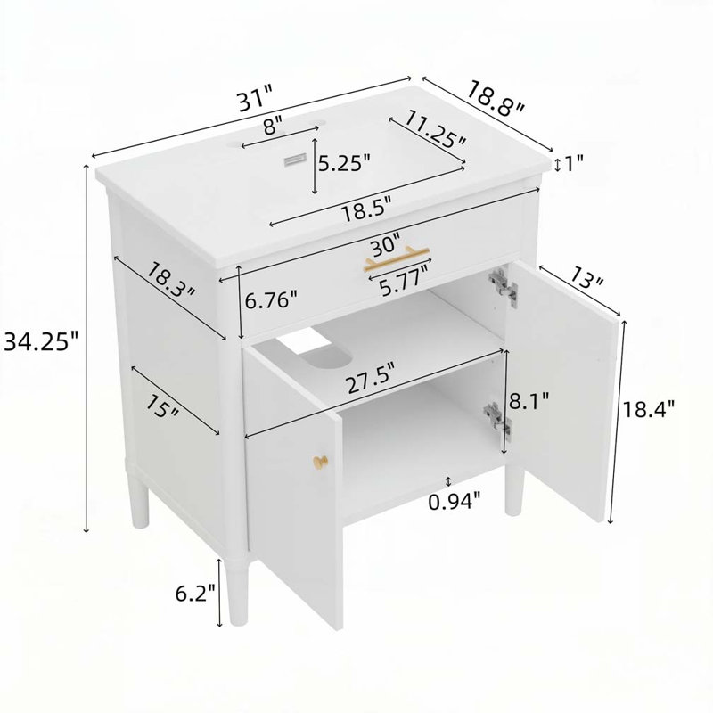 Meuble-lavabo avec tablette réglable, Blanc