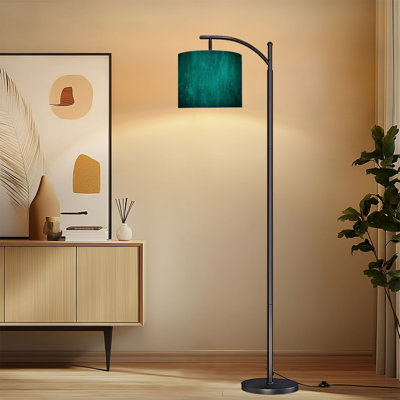 Arc Floor Lamp with Adjustable Lampshade green vintage Standing Lamp 3 Color Temperatures Dimmable Tall Pole Lamp with Foot Switch for Bedroom