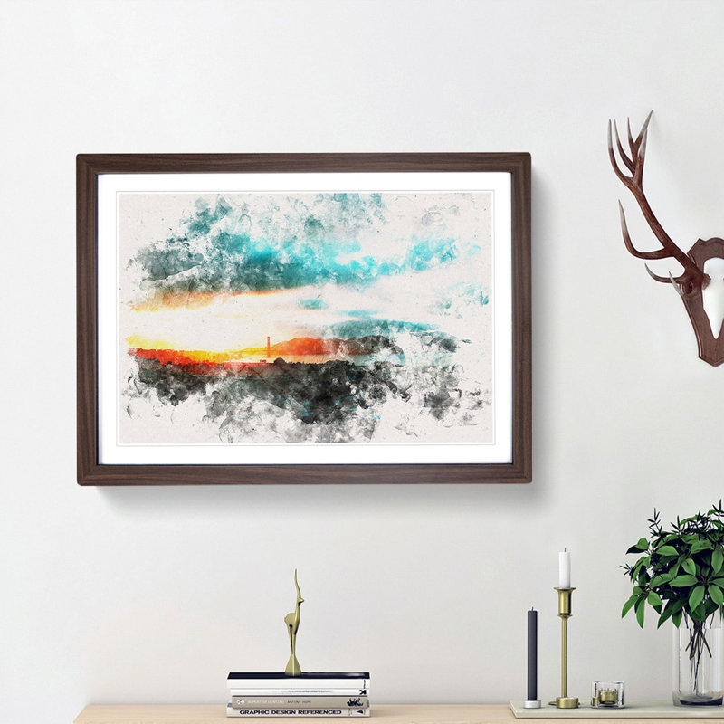 San Francisco Skyline - Picture Frame Painting Print, 33cm H x 45cm W x 2cm D, Walnut Framed Framed