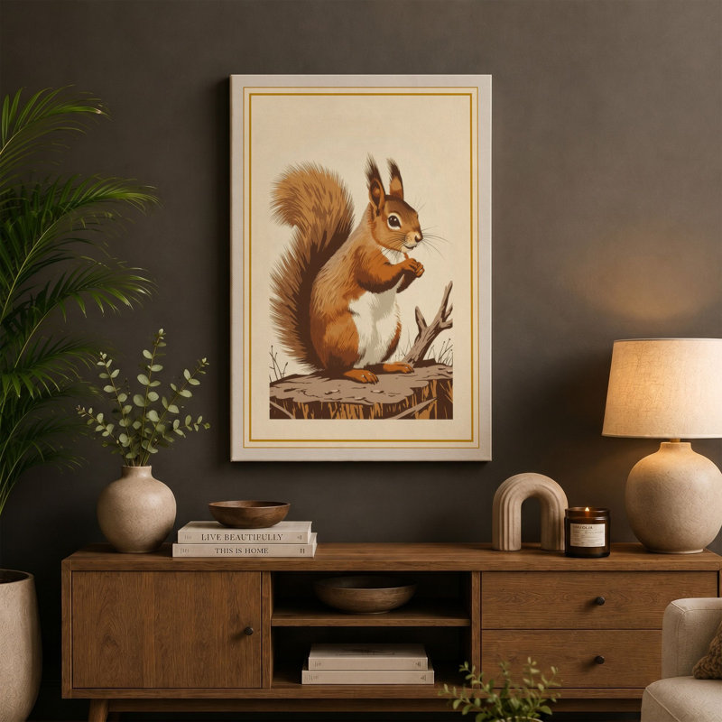 Red Squirrel Portrait Boho - Wrapped Canvas, 36x24 - 91.4 x 61.0 cm, Cream Border