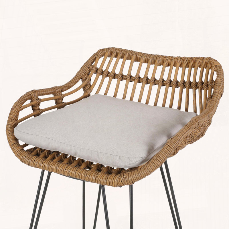Tabouret de bar en osier avec coussin résistant à l'eau (ensemble de 2)