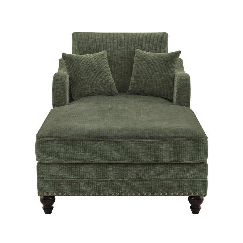 Chaise longue rembourrée avec dossier réglable Aglaea, Chenille vert armée