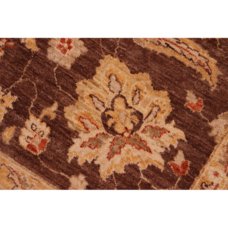 Tapis brun / beige en laine noué à la main 6 pi x 8 pi 11 po Baccio
