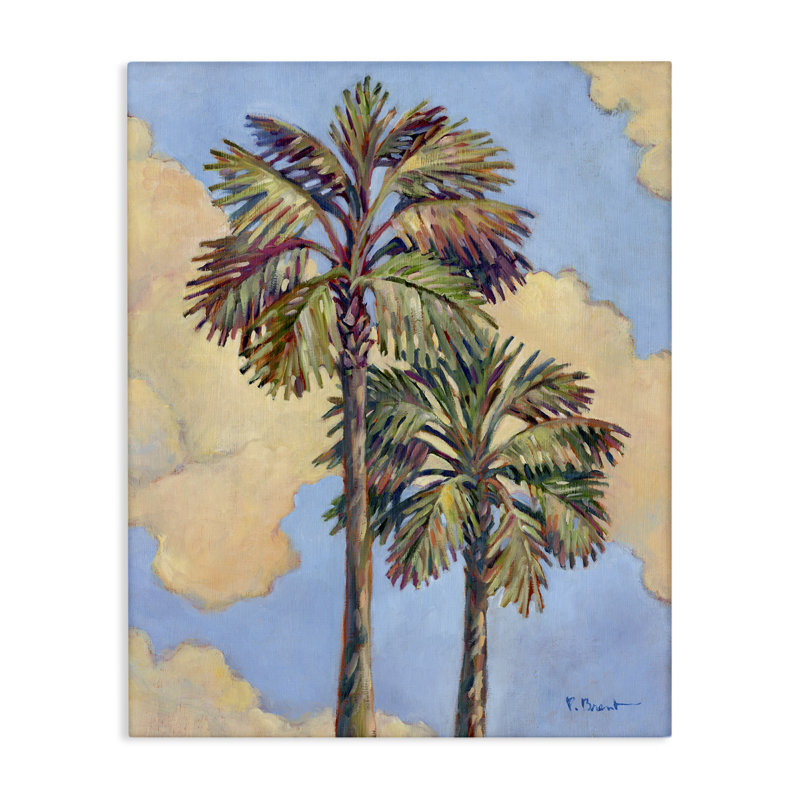  "Deux palmiers et nuages", art mural par Paul Brent, H 48 po x l 36 po