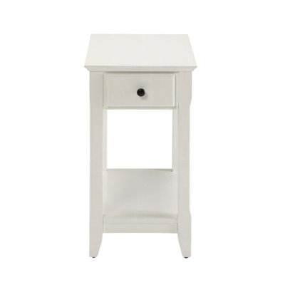 White Rectangular Side Table With One Drawer And Open Shelf For Primary Living Space, Transitional Styling, Skinny Footprint, Stop Included Of Storage, Ideal Kd Construction */