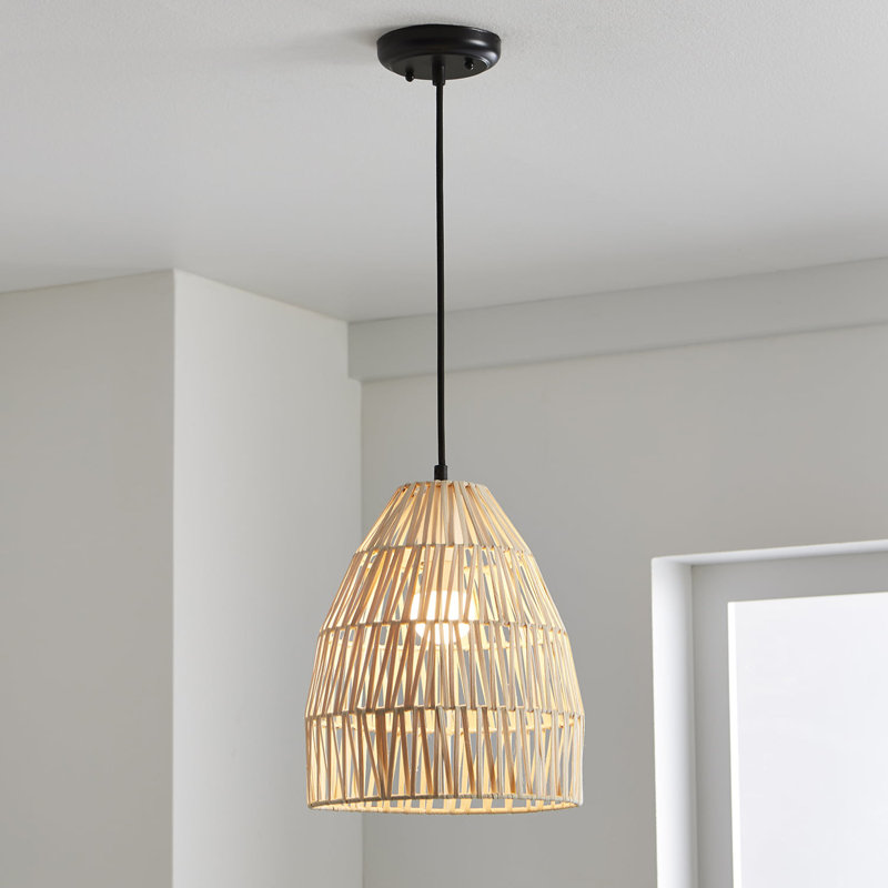 Matte Black and Woven Rattan Lantern Pendant Light