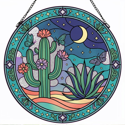 Desert Night Stained Glass Window Panel，12"H