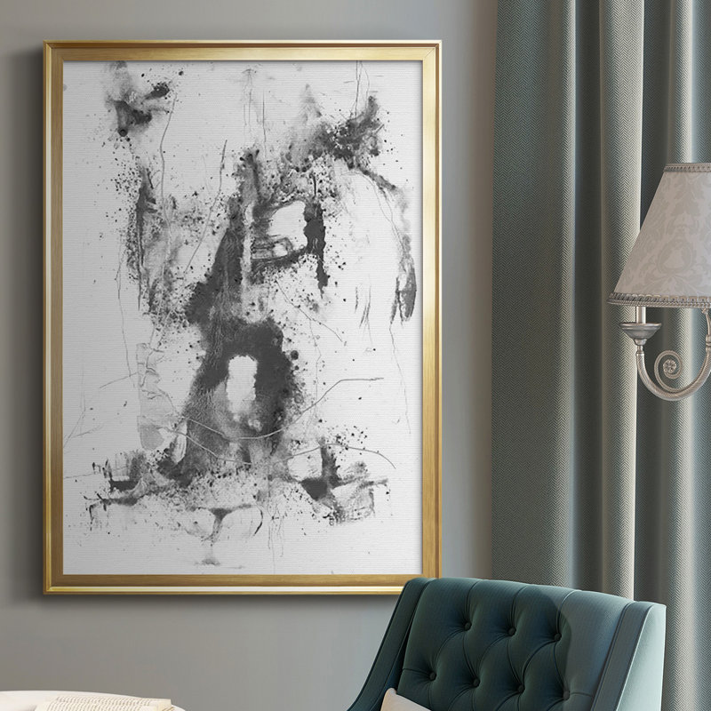 Graphite abstrait II - impression d'un seul cadre photo, Encadrement doré, H 36,5 po x l 26,5 po x P 1 po