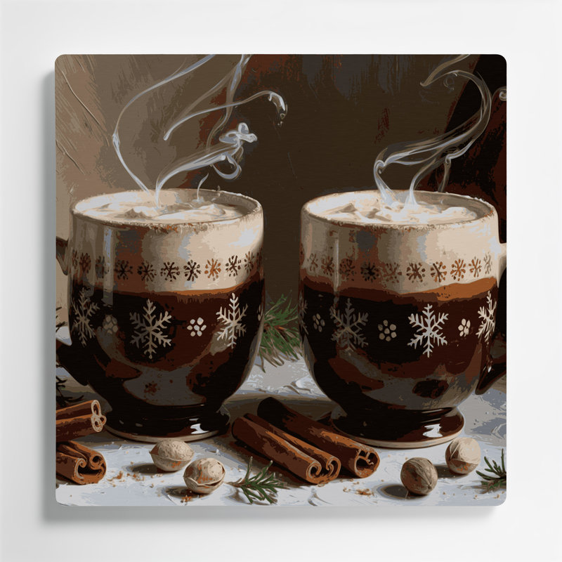 Lait de Noël dans des tasses festives, art mural en métal noir, H 32 po x l 32 po