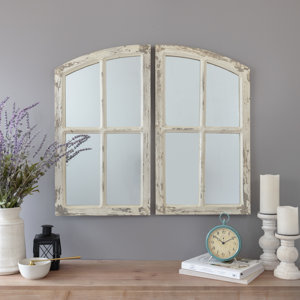 (Incomplete)Jolene Arch Wood Window Pane Farmhouse Mirror Set