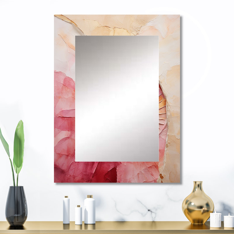 Beige rose minimalisme spirales poteries - miroir spirales abstraites, miroir mural moderne unique, art imprimé en métal