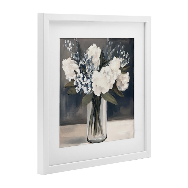 Vase de fleurs gracieuses, reproduction encadrée sous verre, design par Mona Grace, H 13 po x l 13 po, Cadre blanc côtier