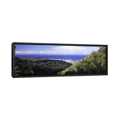 Mountains with City at Coast in the Background Honolulu, Oahu, Honolulu County, Hawaii, USA - Unframed Panoramic Photograph Print on Canvas -  East Urban Home, EASU3046 34060414