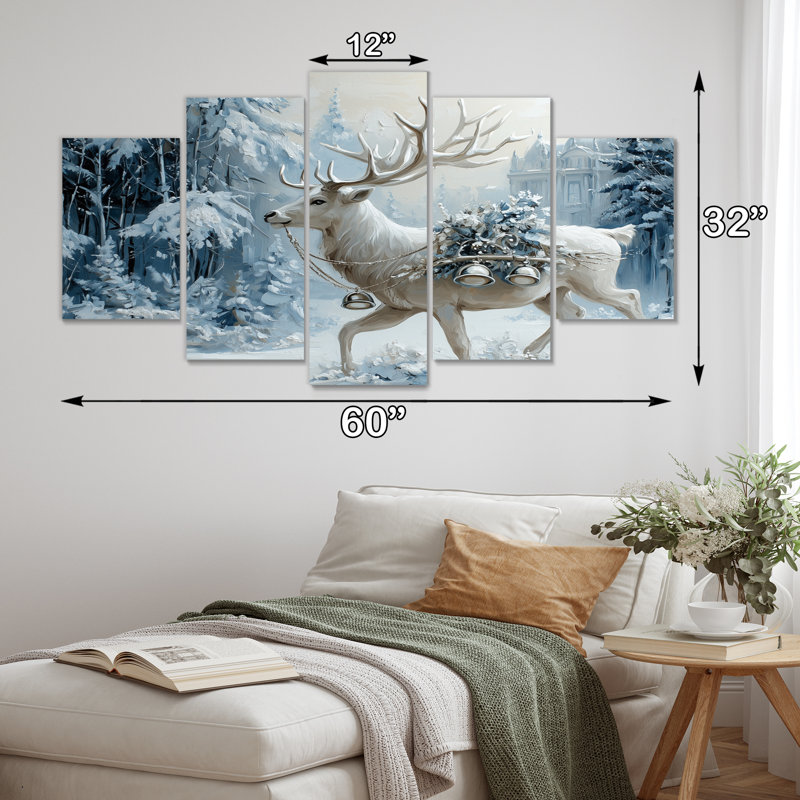 «White Christmas Winter Reindeer Magic - Christmas Santa Deer», ensemble d'art mural
