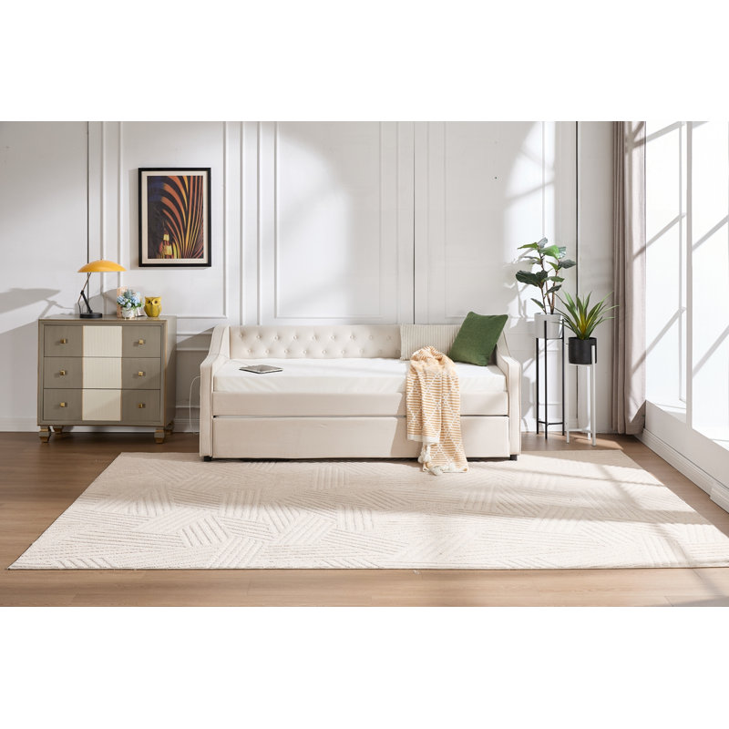 Lit de jour simple rembourré avec couchette, Beige