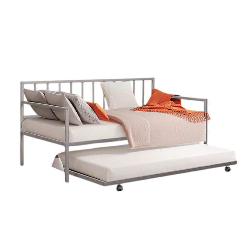 Ham Daybed With Pull Out Trundle, Silver Slatted Open Metal Frame, Silver