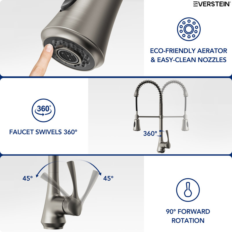 Commercial-Style 2-Function Pull-Down Single-Handle Kitchen Faucet, Stainless Steel