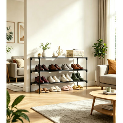 Shoe Rack - Non-Woven Shoe Rack Shelf, Shoe Organizer for Closet, Entryway, Garage & Corridor, Stackable Shoe Shelves, 36.2" Wide - 3 Tier, Black