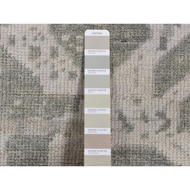 Tapis gris en laine noué à la main 5 pi 10 po x 9 pi Oushak
