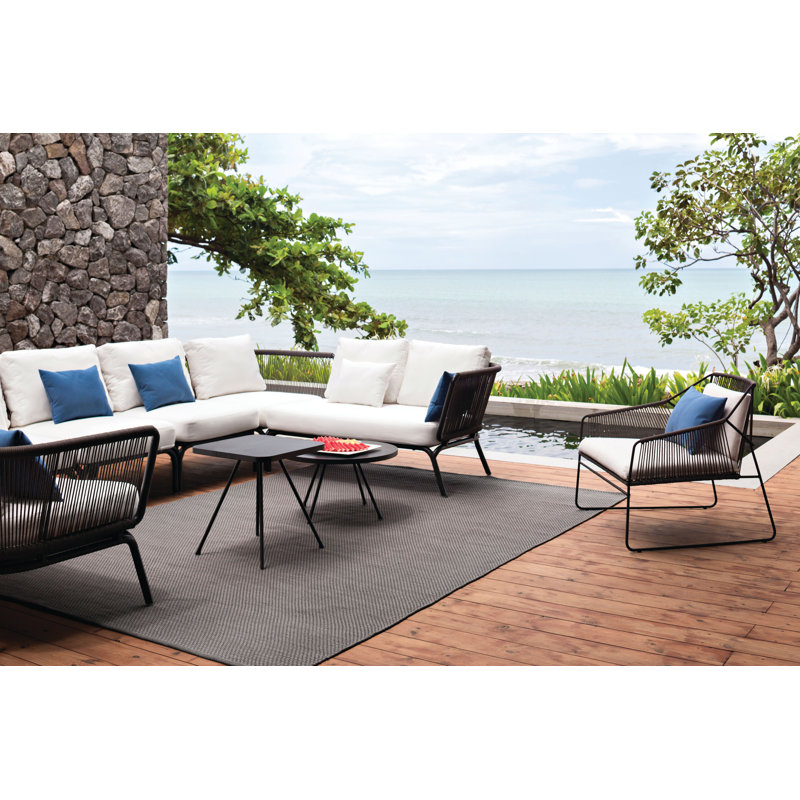 Yland Outdoor Lounge Chair, White, Canvas Natural