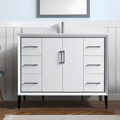 Hood-4w 42.00 In. W X 22.00 In. D X 35.00 In. H  Freestanding Bath Vanity In White Wood With White Top